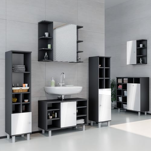 Badmöbel Set Vicco Fynn, Anthrazit und Weiß, 2-teilig