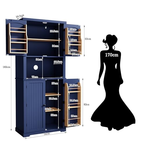 Kitchen Cabinet with Worktop, Tall Cabinet Kitchen Buffet Cabinet, Dining Room Cabinet, Pantry with Doors and Shelves for Dining Room, Living Room, Laundry Room (Blue)