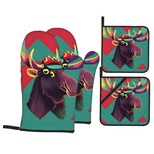 Guanti da forno con stampa alce resistenti e antiscivolo, guanti da barbecue per cucina, cucina, cottura al forno, grigliate