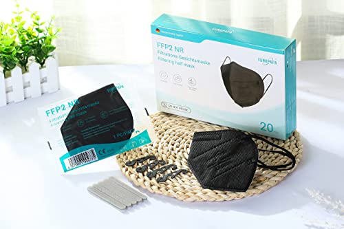 EUROPAPA 20x FFP2 Schwarz Maske Atemschutzmaske 5-Lagen Staubschutzmasken hygienisch einzelverpackt Stelle zertifiziert EN149:2001+A1:2009… – Ansicht 8