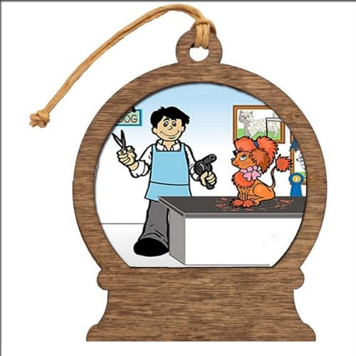 PrintedPerfection.com Personalized Dog Groomer Male Wooden Snow Globe Shaped Christmas Ornament