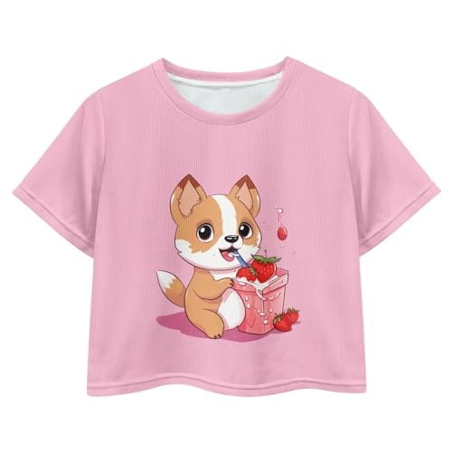 Image of Girls Summer Crop Top Outfits Short Sleeve T Shirts Kids Cute Clothes Tees Blouse