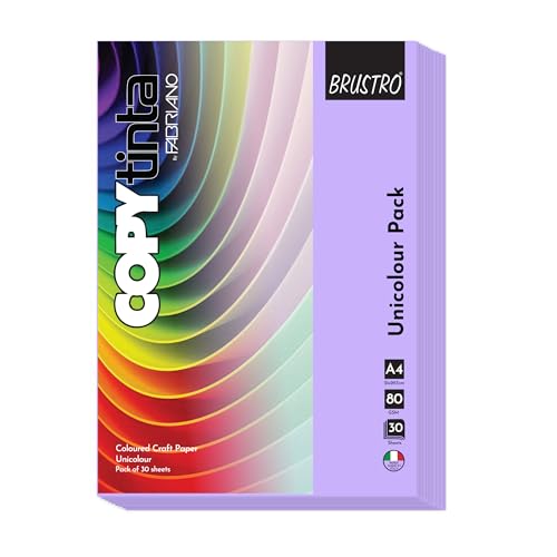 BRUSTRO Copytinta Coloured Craft Paper A4 Size 80 GSM Violet Shade (Violetta), 60 Sheets Pack | Double Side Colored, Ideal for Origami, Scrapbooking, 