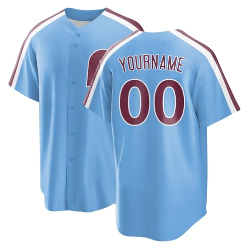 GLOOLVEEG Custom Baseball Jersey for Men Women Youth Personalized Baseball Shirts The Name Number and Logo for Sports Fans Blue