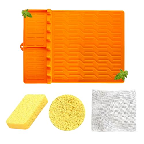 Blackstone Mat Outdoor 4 Pieces Grill Accessories with Large Food Grade Side Shelf Griddle Tools Pad and Cleaning Sponges BBQ Utensils Holder for Kitchen, Cooking, Countertop (Orange)
