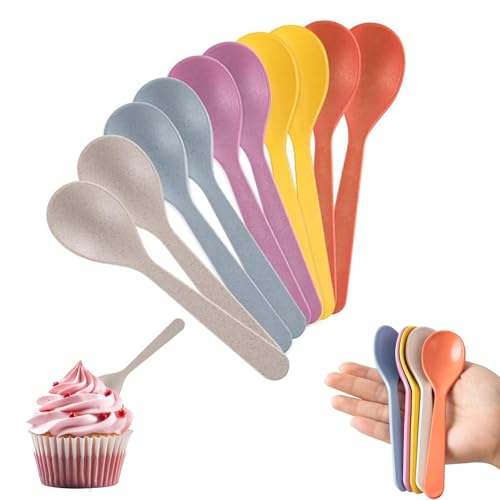 Image of 10 Pcs Colorful Plastic Spoons, Small Reusable Tea Spoon Short Handled