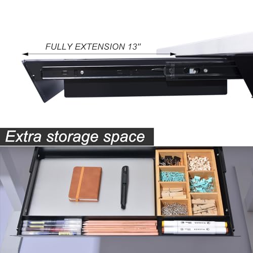 Image of Large Under Desk Mounted Sliding Drawer with Bamboo Tray and 60 Degree Tilt Panel to Pull Out, 22'' Long & 13'' deep Large Storage Organizer for Sit Stand Workstation