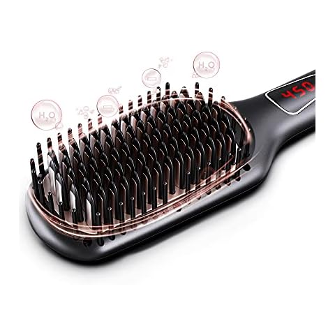 MEGAWISE Pro Ceramic Ionic Hair Straightener Brush for Home Salon | MCH Fast 20s Heating Tech with Auto-Off Safety | Anti-Scald with Universal Dual Voltage | Rotatable Power Cord Cover