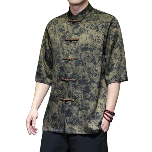 Chemise homme soie glacée manches courtes amples USTZFTBCL col officier été