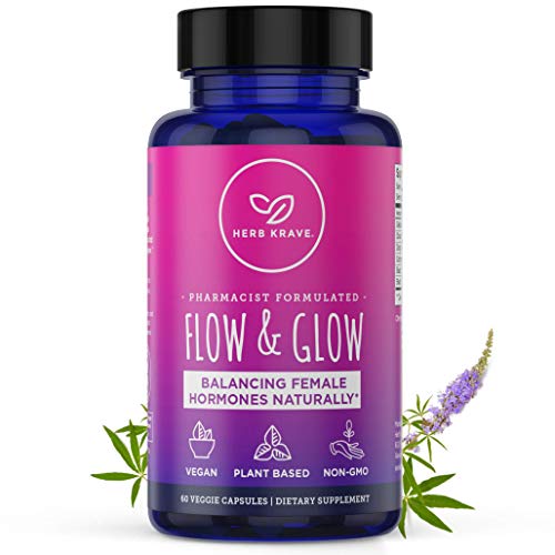 Flow and Glow 5-in-1 Natural Hormone Balance for Women -60-Ct- Vegan, PMDD, PMS Relief, Hot Flashes Menopause Relief, Hormonal Acne & Adrenal Support with Vitex Supplement for Women.