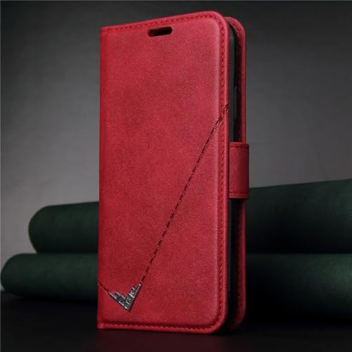 Coque Samsung S21 Ultra magnétique avec porte-carte et clapet en cuir rouge