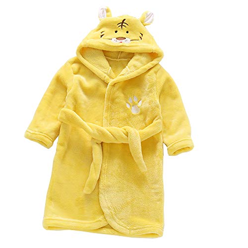 DINGTAIMEI Kinder Vermummte Flanell Plüsch Bademäntel Winter Tiger Panda Gewand Pyjama Nachtwäsche für 3-8-Jährige Jungen und Mädchen (Tiger gelb, 6 Years) Cover