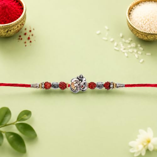 Image of Oblivion Rakhi For Brother - Elegant Stylish God Designer Rakhi with Beads and Silver Colour Pooja Coin, Tilak Set & Greeting Card - Traditional Raksha Bandhan Combo for Bhai
