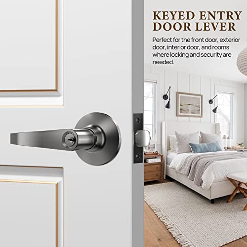 Vicmeon Entrance Lever Door Handle, Keyed Entry Door Lock, Entrance Door Lever With Keys For Exterior/Interior Doors, Reversible For Right And Left Side, Satin Stainless Steel #TOP1