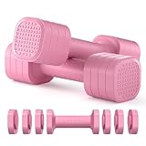 Adjustable Dumbbell Set of 2, 4 in 1 Free Weights Dumbbells Set for Women, 5lb Dumbbells Set of 2, Each 2lb 3lb 4lb 5lb with TPU Soft Rubber Handle for Home Gym Exercise Training Pink