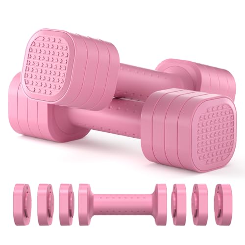 Zempox Adjustable Dumbbell Set of 2, 4 in 1 Free Weights Dumbbells Set for Women, 5lb Dumbbells Pair, Each 2lb 3lb 4lb 5lb with TPU Soft Rubber Handle for Home Gym Exercise Training,Pink Zempox Adjustable Dumbbell Set of 2, 4 in 1 Free Weights Dumbbells Set for Women, 5lb Dumbbells Pair, Each 2lb 3lb 4lb 5lb with TPU Soft Rubber Handle for Home Gym Exercise Training,Pink
