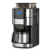 Barista Filterkaffeemaschine mit verstellbarem Mahlwerk & Thermokanne | Warmhaltefunktion, 24h Timer & Permanentfilter | Für 10 Tassen Kaffee | Kaffeemaschine für Bohnen & Pulver [Edelstahl]
