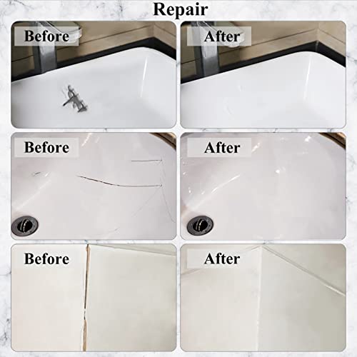 Bathtub Repair Kit White, Acrylic Tub Shower Tray & Granite Marble Repair Kit, Waterproof and Leak-Proof Porcelain Tile Repair Kit to Repair Scratches, Holes, Cracks