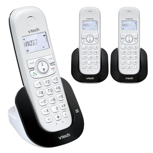 VTech Téléphone sans Fil DECT à 3 combinés, à Double Charge avec répondeur, Blocage d'appel, Identification de l'appelant/Appel en Attente, écran et Clavier...