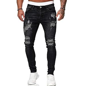 Men’s Stretch Skinny Ripped Jeans, Super Comfy Distressed Denim Pants with Destroyed Holes