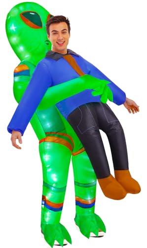 anroog Inflatable Alien Costume Adult,LED Lights Alien Blow Up Alien Abduction Halloween Costumes for Men Women Cosplay Party (light-warrior-Alien)