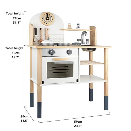 Toddlers Wooden Pretend Play Kitchen Set for Kids , Best Toys Gifts for Boys and Girls - with Cookware Accessories - Thumbnail 4