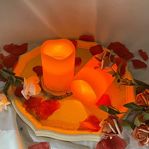 Reapenny Flameless Candle, Orange, 2 Pieces Led Candle(3" X 4"), Made Of Real Textured Wax, Flickering Pillar Candle, With 10-Key Remote Control #TOP3
