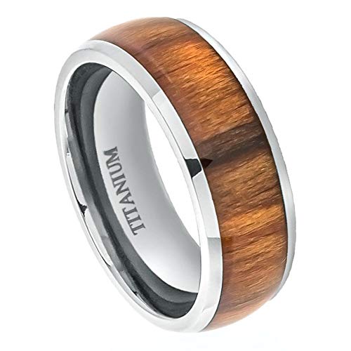 Tungsten Jeweler Free Engraving 8mm Titanium High Polished Domed with Santos Rosewood Inlay Wedding Band Ring for Men Or Ladies