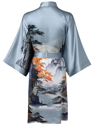 Image of Women's Silk Kimono Robe Short Bathrobe Nightgown 100% Mulberry Silk for Women - Classic Floral Pattern