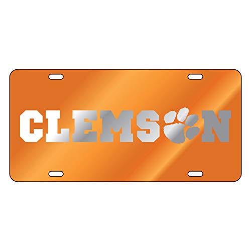 CLEMSON TIGERS Laser Cut Inlaid Acrylic Orange Plate w/Silver Text