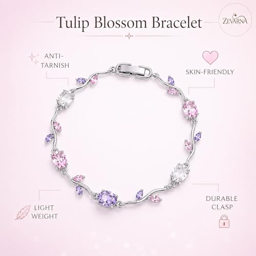 Image of Trending Tulip Bracelet for Women Stylish | Silver and Gold Toned Crystal Floral Tulip Bracelet for Girls & Women | Rapunzel Inspired | Romantic Gift Jewellery