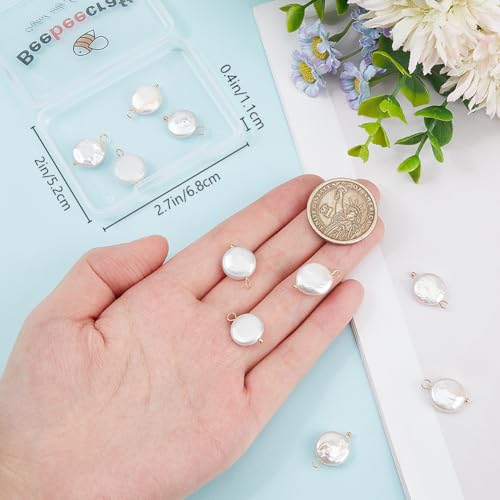 Beebeecraft 1 Box 10Pcs Pearl Charms Natural Baroque Cultured Freshwater Keshi Oval Ball Pearl Pendants Floral White with Loops for Sea Charm DIY Bracelet Necklace Jewellery Making - Image 3