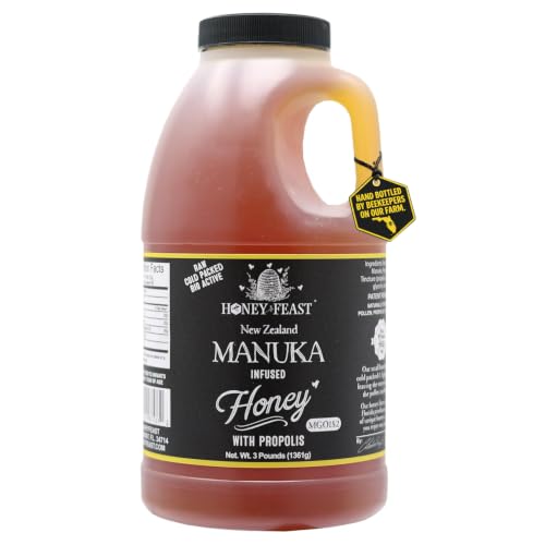 HONEY FEAST Manuka &amp; Propolis Infused Honey 3 Pounds, MGO 182 – New Zealand Manuka Blend with Propolis, Patent-Pending Formula