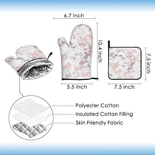 Samgula Rose Gold Marble Oven Mitts And Pot Holders Sets Luxury Pink Grey Texture Heat Resistant 3Pcs For Cooking Baking Bbq #TOP1