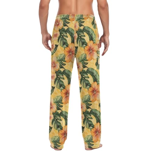 ALAZA Tropical Floral Green Leaves Men’s Pajama Pants Soft Long Sleep Pants Lounge Pajama Bottoms with Pockets2