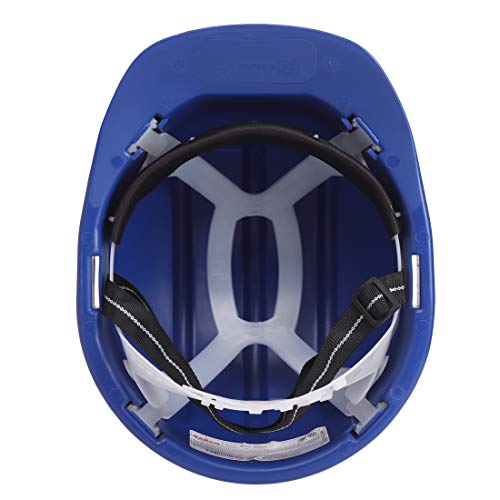 Image of Karam PN501 Safety Helmet for Men Industrial and Construction Use| Manual Adjustment Type with Adjustable Chin Strap| Triple Corrugation and is Certified Safety Helmet Lamination Blue | Pack of 3
