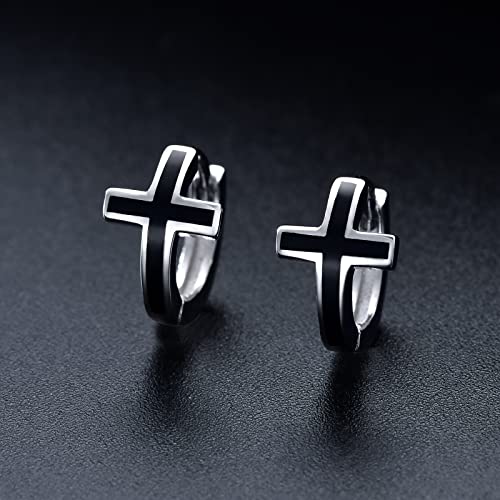 Cross Huggie Earrings Sterling Silver Hypoallergenic Cross Hoop Earrings for Men Women2