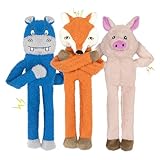 CneeeeeB 3 Pack No Stuffing Dog Toys Crinkle Squeaky Interactive Plush Dog Toy, not for Aggressive Chewers, to Keep Them Busy,Shape Orange Fox Pink Pig Blue Hippo