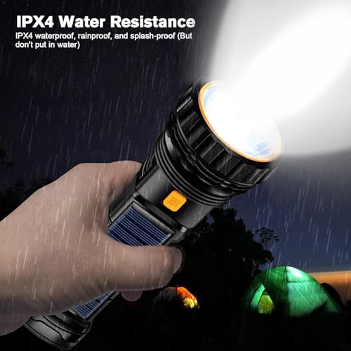 Image of Rechargeable LED Solar Torches, USB Rechargeable Torch, 1200 mAh Bright Flashlight with 3 Lighting Modes, Portable IPX4 Waterproof LED Torches for Camping /Emergency