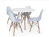 Conjunto de Jantar Mesa Eiffel Branca + 4 Cadeiras Eiffel DKR Brancas - Cozinha, Sala de jantar, Salão de Festas (Mesa 90cm)
