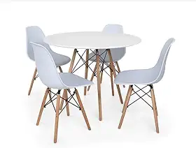 Conjunto de Jantar Mesa Eiffel Branca + 4 Cadeiras Eiffel DKR Brancas - Cozinha, Sala de jantar, Salão de Festas (Mesa 90cm)