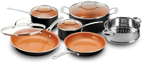 Gotham Steel 10 Piece Pots and Pans Set with Ultra Nonstick Diamond Surface, Includes Frying Pans, Stock Pots, Saucepans & More, Stay Cool Handles, Oven Metal Utensil & Dishwasher Safe, 100% PFOA Free