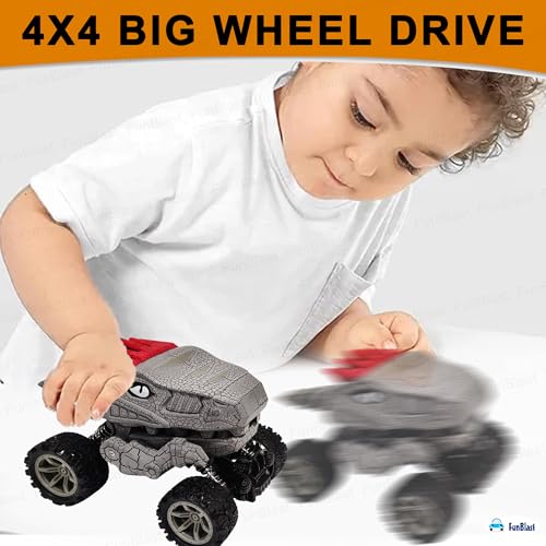 Image of FunBlast Rock Crawler Toy for Kids - 4X4 Big Wheel Drive Push & Go Dinosaur Car Toy, Monster Truck Toys for Kids for 3+ Years Toddlers, Boys, Girls (Grey)