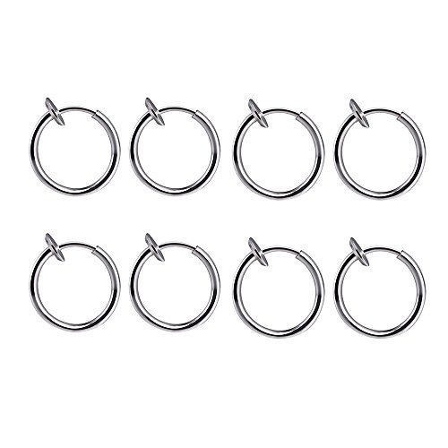 BODYA 4 Coppie! 8 di Fermaglio in Acciaio Chirurgico su Cerchi Senza Piercing Cerchi Anelli dell'orecchio con Becco a Naso Finto (13 mm (1/2 Pollici)) Kit di Gioielli Piercing