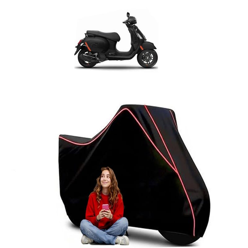 Image of GTS 300 Scooty Bike Cover Water Resistant Outdoor Use Universal Fit Scooters Motorcycles Heavy Duty UV Protection Dust Rain Scratch Resistant Elastic Bottom Black Blue Piping