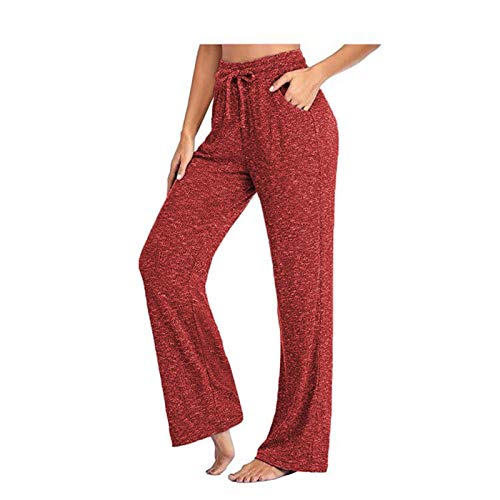 OutTop Women Loungewear Bottoms Pants for Casual Home Yoga Drawstring Waist Wide Leg Relaxed Palazzo Pants Baggy Trouser (Red, L)