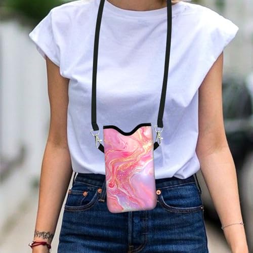 Image of Neoprene Cell Phone Sleeve Pouch Case Bag with Crossbody Strap Neck Lanyard for Women 7.1 X 3.9 in Gilding