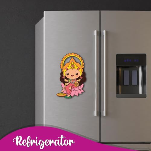 Image of Bhai Please Goddess Laxmi Wooden Fridge Magnet (Pack of 1) |Hindu God, Spiritual, Divine, Devotional, Housewarming Gift and Decorations (Goddess Laxmi)