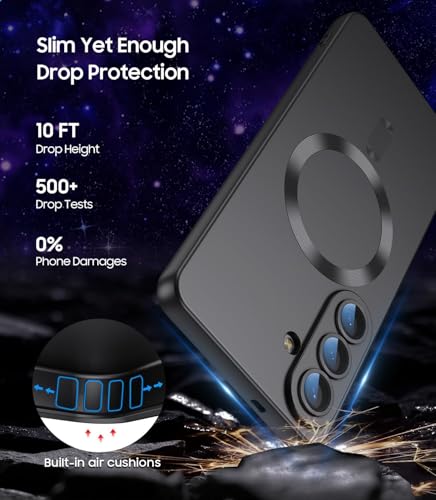 Image of DIZORO Compatible with Samsung S26 Plus 5g Case, Compatible with MagSafe, Matte Luxury Metallic Luster Flexible TPU Wireless Charging Shockproof Back Cover with Camera Protector Lens (Black)