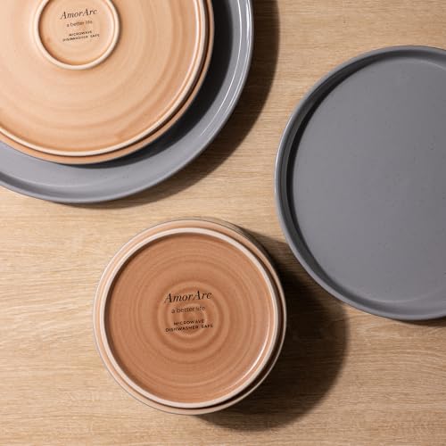 Image of AmorArc Ceramic Dinnerware Set for 8 | Speckled Stoneware Plates and Bowls with Rustic Terracotta Underside| Scratch Resistant,Dishwasher & Microwave Safe Dishes Sets- 24pcs Gray